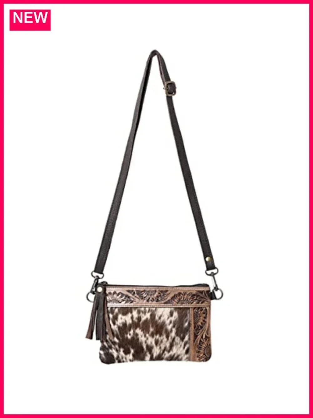 Genuine Cowhide Leather Crossbody Bag with Adjustable Detachable Strap